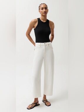 NWT Pistola Kyra High Rise Bowed Ankle Jeans Antique White Ivory Barrel Wide 29